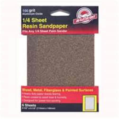 Gator Finishing 5032 100 Grit Sandpaper Aluminum Oxide .25 Sheet, 6PK 7420128